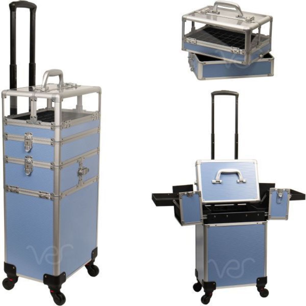Lavender Aluminum Rolling Cosmetics Case with Wheels 3 Stackable 2-Tier Accordio